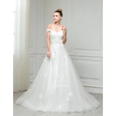 China ZZ bridal 2017 off shoulder ruffled and beaded A-line wedding dress manufacturer