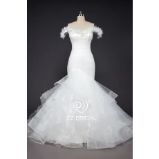 China ZZ bridal 2017 off shoulder ruffled and beaded mermaid wedding dress manufacturer