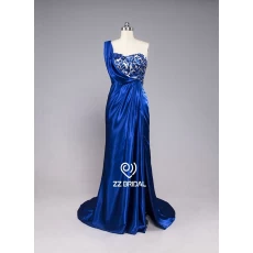 China ZZ bridal 2017 one shoulder beaded ruffled royalblue long evening dress manufacturer