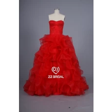 Kiina ZZ Bridal 2017 ruckled Olkaimeton pitsi applikaatunut punainen pitkä ilta puku valmistaja