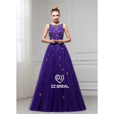 China ZZ bridal 2017 sleeveless beaded purple A-line long evening dress manufacturer