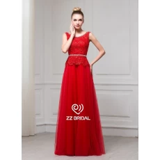 porcelana ZZ nupcial 2017 sin mangas de encaje apliques rojo una línea de largo vestido de noche fabricante