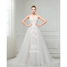 China ZZ bridal 2017 spaghetti strap lace appliqued V-back wedding dress manufacturer