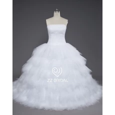 China ZZ bruids 2017 rechte hals rufffled bal toga bruiloft jurk fabrikant