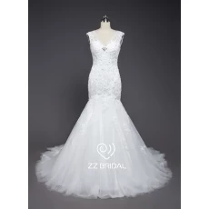 China ZZ bridal V-neck and V-back lace appliqued mermaid wedding dress fabrikant