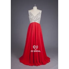China ZZ Bridal v--neck backless Beaded Chiffon a-line langer Abend Kleid Hersteller