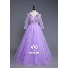 China ZZ Bridal v-neck Long Sleeve Back Bowknot langer Abend Kleid Hersteller