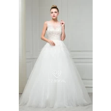 China ZZ Bridal 2017 Boat Neck Feather Lace Applikationen A-Line Wedding Dress Hersteller