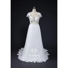 China ZZ bridal cap-sleeves beaded chiffon A-line wedding dress manufacturer