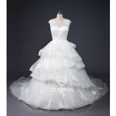 porcelana ZZ bridal capsleeve ruffled lace appliqued ball gown wedding dress fabricante