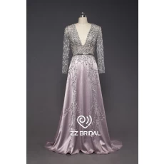China ZZ bridal deep V-neck  long sleeve beaded A-line long evening gown manufacturer