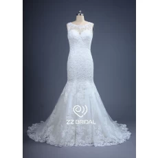 中国 zz 新娘错觉领口花边 appliqued 美人鱼婚纱礼服 制造商