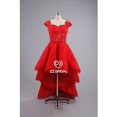 China ZZ bridal short front long back cap sleeve red A-line evening gown manufacturer