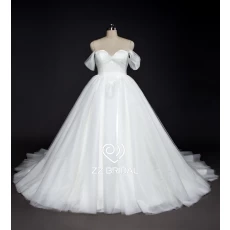 China ZZ bridal shoulder strap ruffled ball gown wedding dress manufacturer