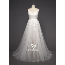 porcelana ZZ nupcial espagueti Correa de encaje appliqued una línea de vestido de novia fabricante