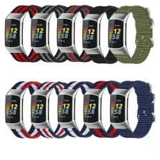 China CBFC5-07 Hoge kwaliteit NAVO gestreepte geweven nylon band canvas horlogeband voor Fitbit Charge 5 armband fabrikant