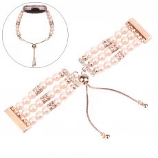 Chiny CBFV11 Luxury Elastyczna Bransoletka Stretch Pearl Beaded Jewelry Watch Band dla FitBit Versa 3 Sens SmartWatch producent