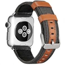 Chine Bandes de montre en cuir avec toile CBIW124 pour la série Apple iWacth 5 4 3 2 1 fabricant