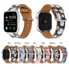 Chine CBIW215 Impression de fleurs Bracelet en cuir véritable pour Apple Watch 38 mm 42 mm 40 mm 44 mm fabricant