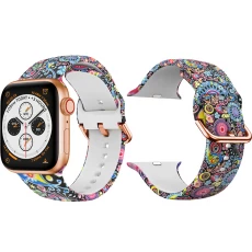 Çin CBIW288 Baskılı Desenli Çiçek Silikon Watchband Apple Watch Serisi SE 6 5 4 3 2 1 üretici firma
