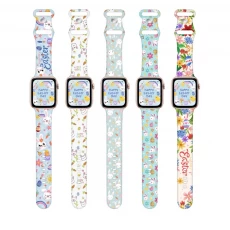 China CBIW484 OEM Customized Design Easter Day Egg Rabbit Lily Flower Print Silicone Watch Bands For Apple Watch 38mm 40mm 42mm 44mm 41mm 45mm manufacturer