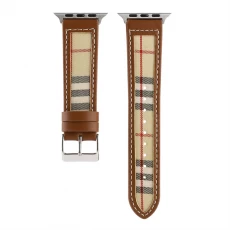 China CBIW516 Grid Design Canvas Leather Watch Strap For Apple Watch 38/40/41mm 42/44/45mm manufacturer