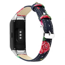 Çin CBSW43 Çiçek Baskılı Deri Watch Band Samsung Galaxy Fit R370 Için üretici firma