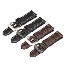 Cina CBUS302-PDH3 Wholesale 22mm 24mm 26mm Black Brown Crocodile Pattern Genuine Leather Watch Strap produttore