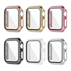 Chiny CBWC9 Luksusowy Bling Diamond Glass Screen Protector Smart Watch Case for Apple Watch Zderzak na Iwatch Series 6 5 4 3 se producent