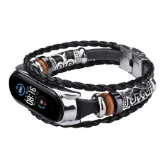 China CBXM530 Ethnic Style Beaded Weave Leather Wrist Strap For Xiaomi Mi Band 5 Smart Bracelet manufacturer