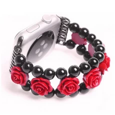 China Handmade Retro Faux Classic Natural Beaded Agate Stone Rose apple watch replacement strap manufacturer