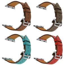 China Leather iwatch Strap Replacement Band with Stainless Steel Folding Buckle manufacturer