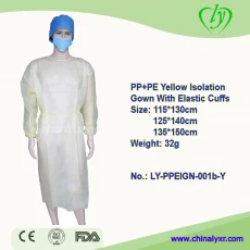 الصين 20 جرام الأصفر PP + PE العزلة الطبية ثوب مع الأصفاد مرنة الصانع