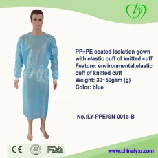 China Blue High Quality Disposable PP+PE Coated Isolation Gown manufacturer