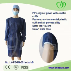 الصين الأزرق الداكن PP ثوب جراحي المتاح ثوب العزلة غير المنسوجة مع الأصفاد مرنة الصانع