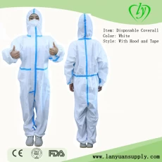 China Disposable Coverall With Hood and Blue Tape manufacturer