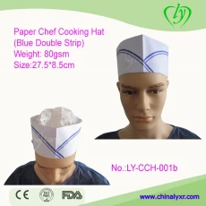 China Einweg-Papier Chef-Kochen Hut (blau Doppelstreifen) Hersteller