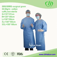 China Disposable SMS SMMS surgical gown with knitted cuffs manufacturer