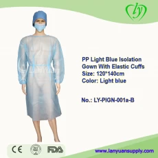 China Light Blue PP+PE Isolation Gown With Elastic Cuffs manufacturer