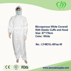 China Microporous White Disposable Coverall With Elastic Cuffs and Hood manufacturer