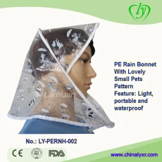 China PE Rain Bonnet with Lovely Small Pets Pattern manufacturer