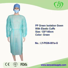 China PP Green Isolation Gown With Elastic Cuffs manufacturer