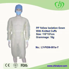 China PP Yellow Isolation Gown With Knitted Cuffs manufacturer