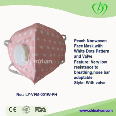 China Peach Nonwoven Face Mask with White Dots Pattern and Valve manufacturer