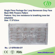 China Single Piece Package Nonwoven Gray Face Mask with Flowers Pattern manufacturer