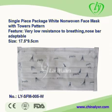 China Single Piece Package White Nonwoven Face Mask with Towers Pattern manufacturer