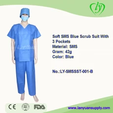 China Soft-SMS mit V-Kragen Blau Scrub Anzug mit 3 Taschen Hersteller