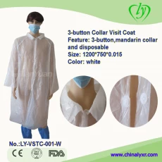 China White 3-button disposable plastic collar visitor coat manufacturer