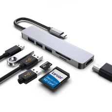porcelana E-Sun USB Hub for Type C laptop 6 in 1 Type C USB C Hub Docking Adapter to 3.0 USB SD TF Card Reader & 4K UHD HUB fabricante