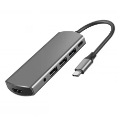 China Aluminum Multi-Port Type-c USB C Hub with USB3.0*3 PD HDMI+Audio Dock for Type C laptop manufacturer